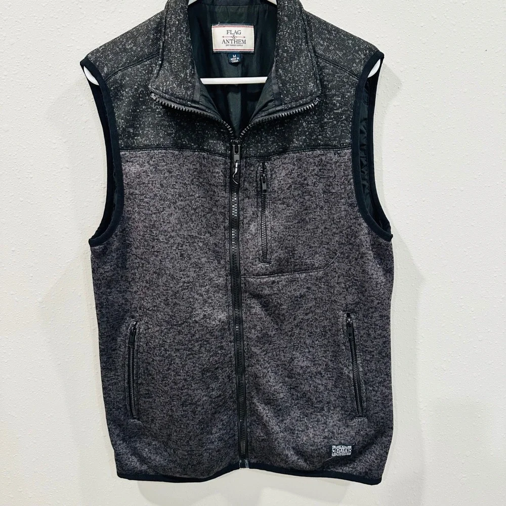 FLAG & ANTHEM Men's Vest Heathered Grey‎ Fleece Zip Up Pockets - Size M, casual